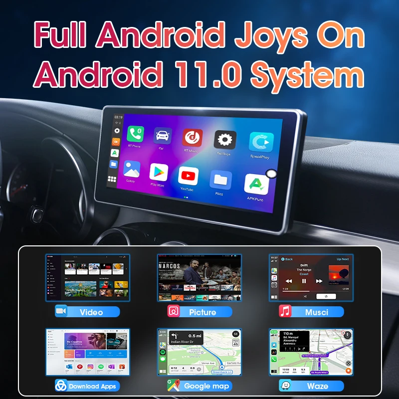 JMCQ 2024 Android 11 CarPlay Smart Ai Box Беспроводной адаптер CarPlay Android Auto для Netflix для YouTube Автомобильная интеллектуальная система