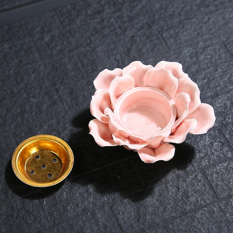 Middle Eastern Incense Burner, Handmade Ceramic Arabian Bakhoor Mabkhara with Metal Holder, Pink & White for Home Decor Gift view 6