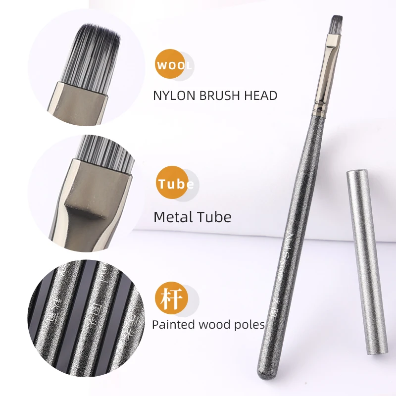 Sweet-Z New 1/12Pcs Nail Art Brush Grey Painted Wooden Handle Liner Details Flower Brush Edge Uv Gel Nail Art Tools Wholesale