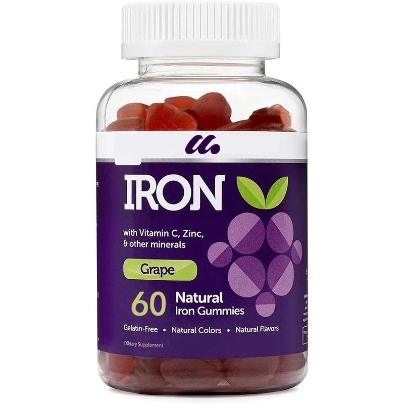 Iron gummies for adults and children, complex vitamin supplements containing iron, vitamin C, A, B, zinc, folic acid, and biotin