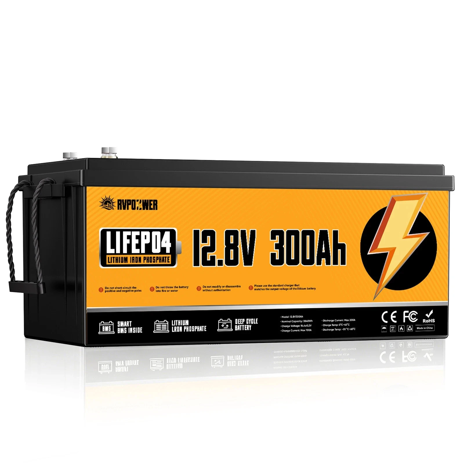 RVPOZWER 12V 300Ah LiFePO4 Batterie mit integriertem 200A BMS, 18000 Deep Cycles, Gruppe 31, leichte Lithium-Eisen-Batterie für Heimenergie, Wohnmobile, Trolling-Motoren, Solaranlagen, netzunabhängige