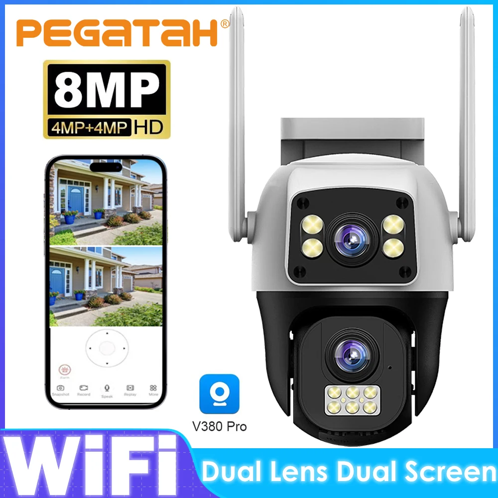 

8MP 4K HD Cameras Dual Lens Dual Screen Wireless WiFi Outdoor Surveillance Human Detect Color Night Vision PTZ IP Camera V380