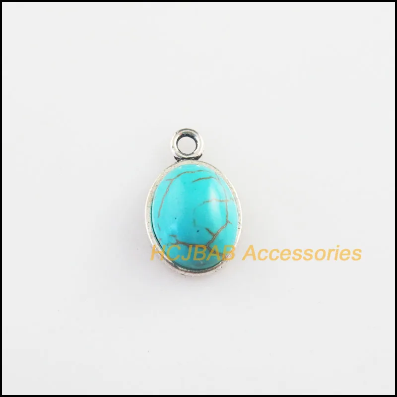

Fashion 25Pcs Tibetan Silver Plated Oval Ellipse Blue Stone Charms Pendants 9.5x14.5mm