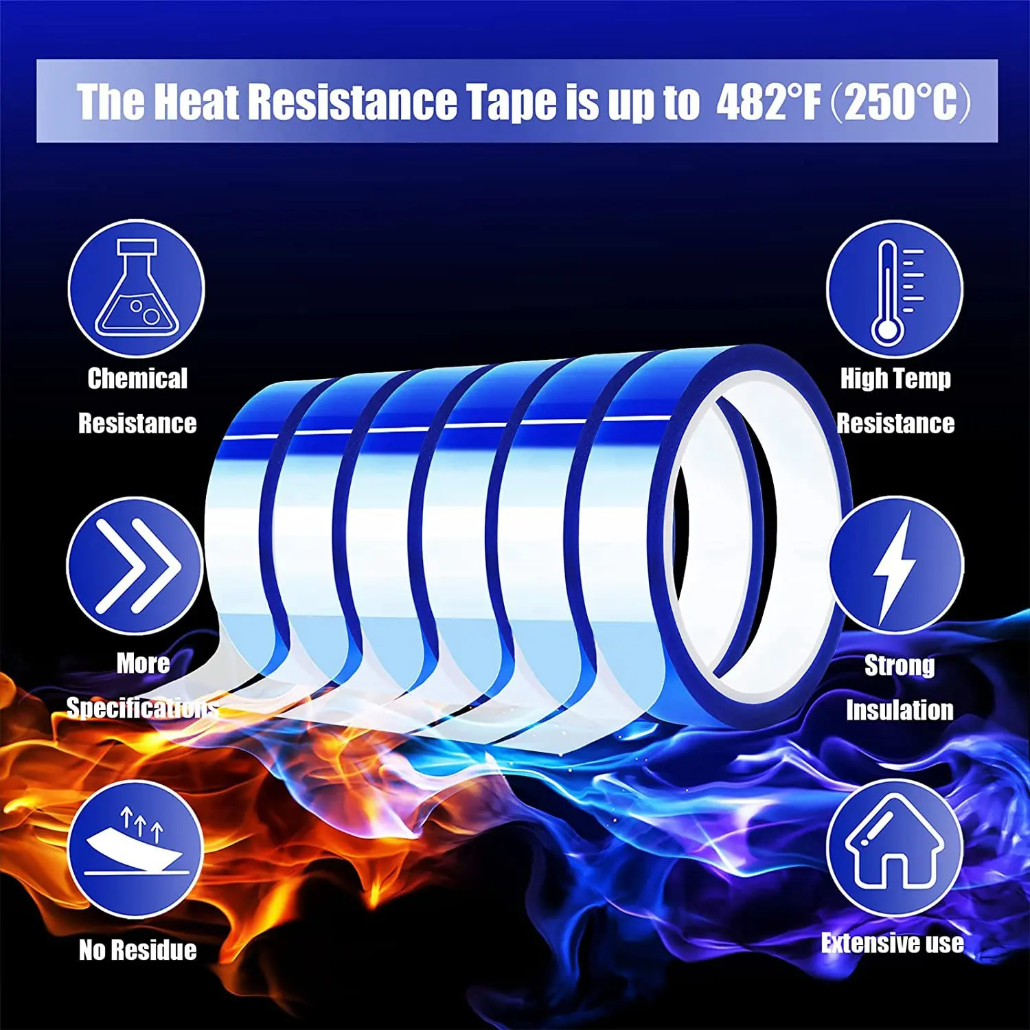 Professional 6 Rolls 20Mm X33M Blue Heat Tape High Temperature Heat Resistant Tape Heat Transfer Tape For Heat Sublimation Press