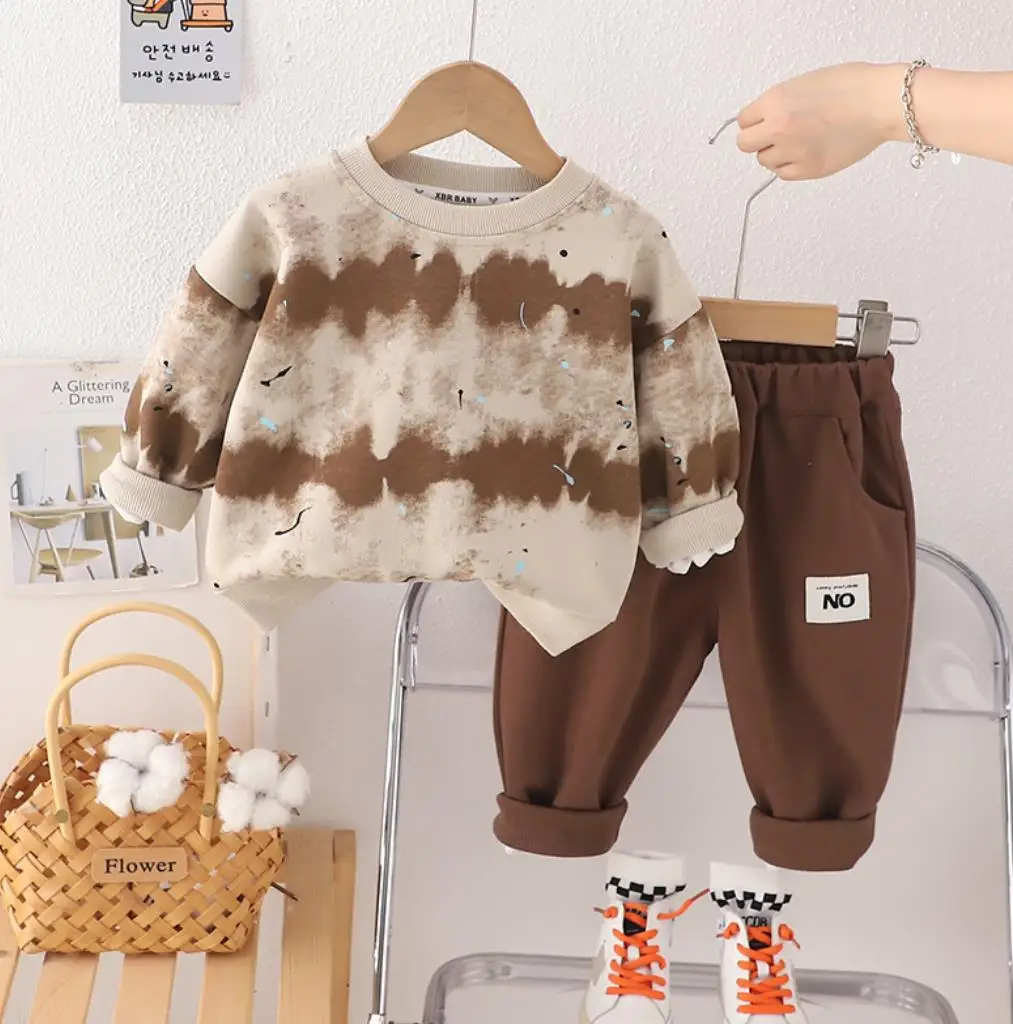 Fall Children Baby Clothing Suits 1 To 2 Years Boys Girls Casual Tie-dye printed Sweatshirt+Pants Kids Bebe Outfits Toddler Set