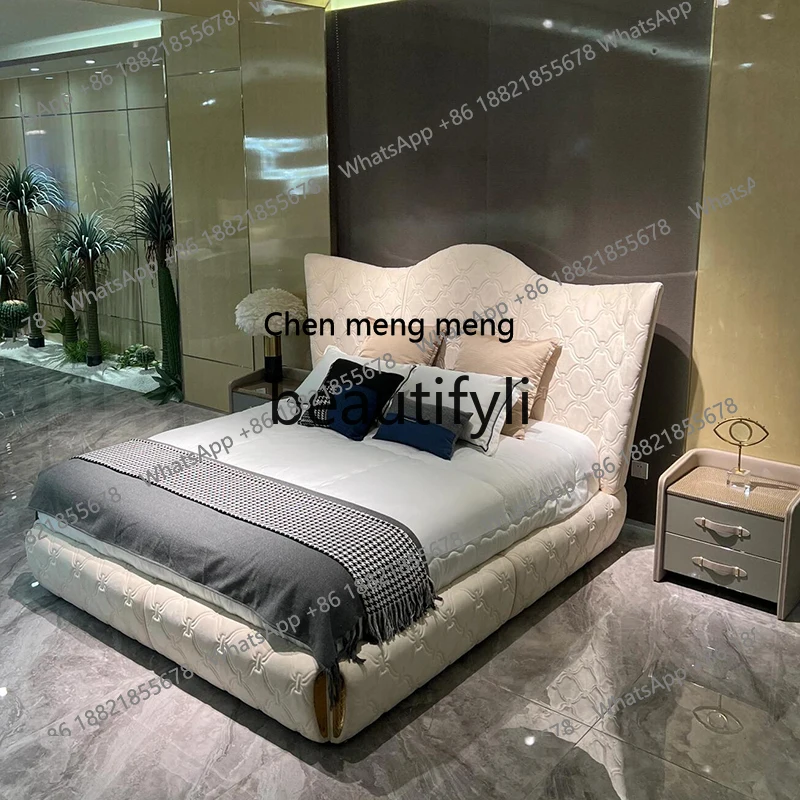 Italian light luxury master bedroom leather double wedding bed mansion villa large apartment princess bed