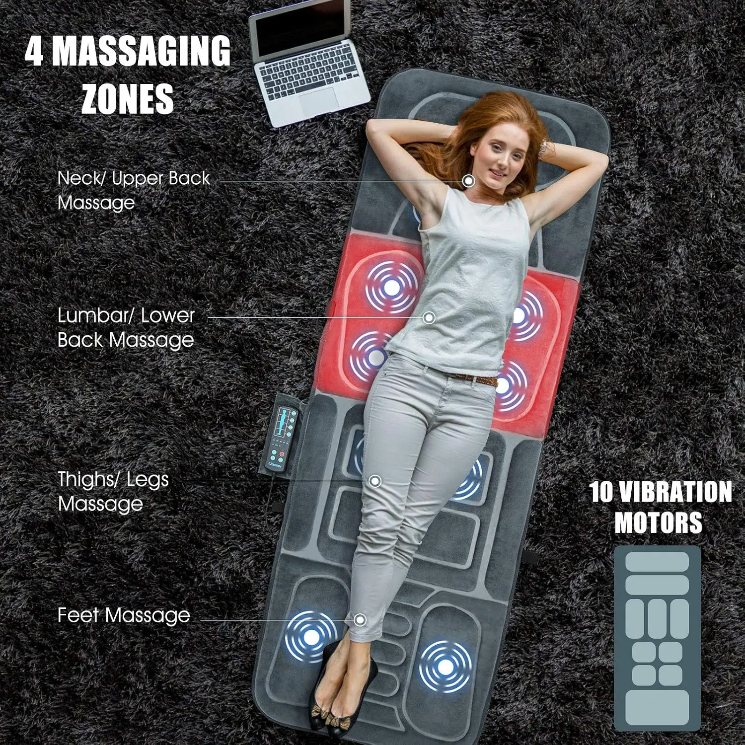 Full Body Heating Vibrating Massage Cushion Mat Relieves Neck Back Waist Legs