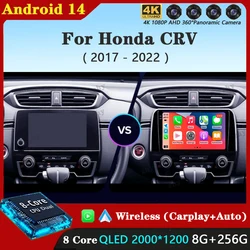 Android 14 Car Radio For Honda CRV 2017 2018 2019 2020 2021 2022 Multimedia Video Player Navigation GPS Carplay QLED Stereo WIFI