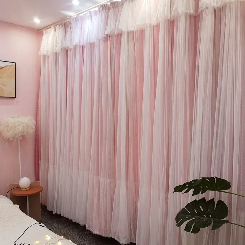 Korean Princess Customized Internet Celebrity Dream Curtain Bedroom Living Room Bay Window Three Layers of Fabric in One