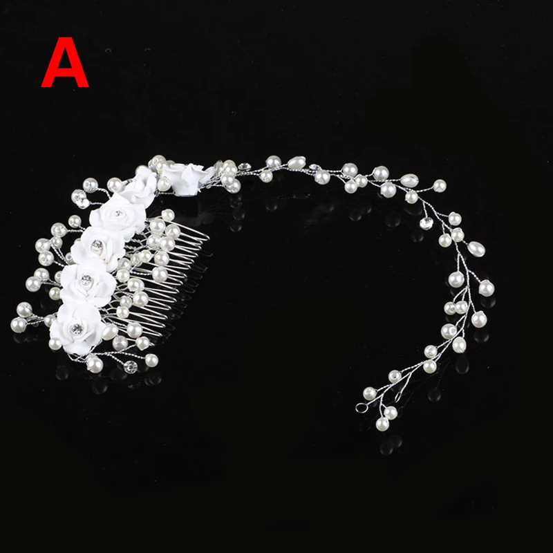 Pérola Rhinestone Headband para Mulheres e Meninas, Pedaço De Cabelo De Noiva, Folha De Cabelo Acessórios, Videira Flor, Casamento, 1Pc