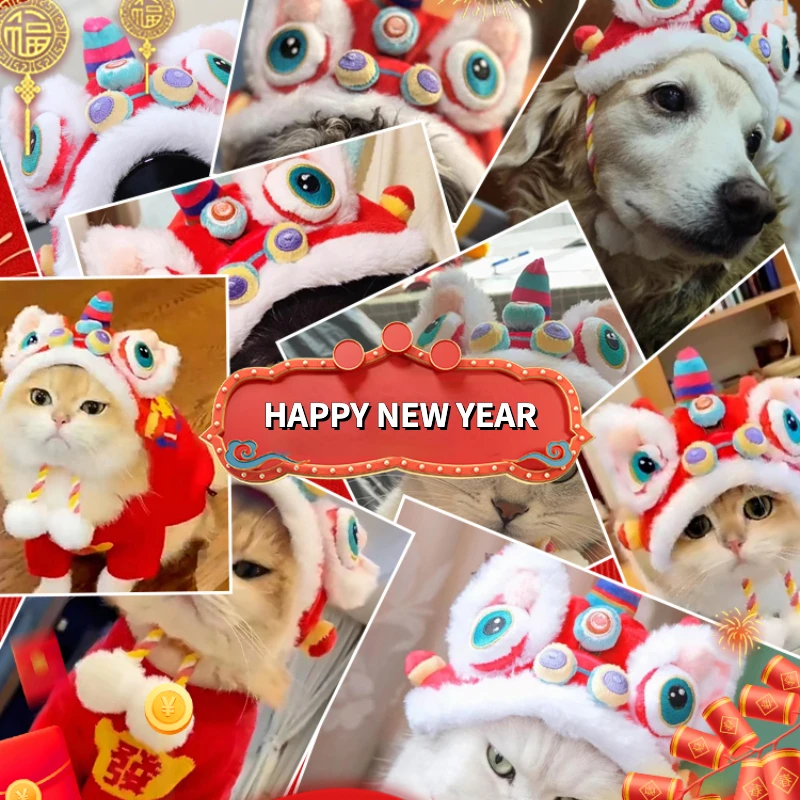 Winter Dog Hat Pets Costume Dragon Plush Pet Hat Soft Pet Headwear Chinese New Year Costume Lion Dance Clothes Cat Accessories