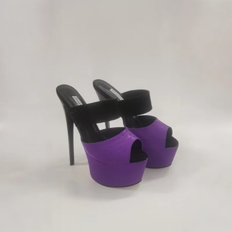 

SDTRFT 2026 Shoes Woman Shallow Mouth Slipper Peep Toe Sandals Open Toe 20cm Thin Heels Wedding Pumps Big Size Stilettos