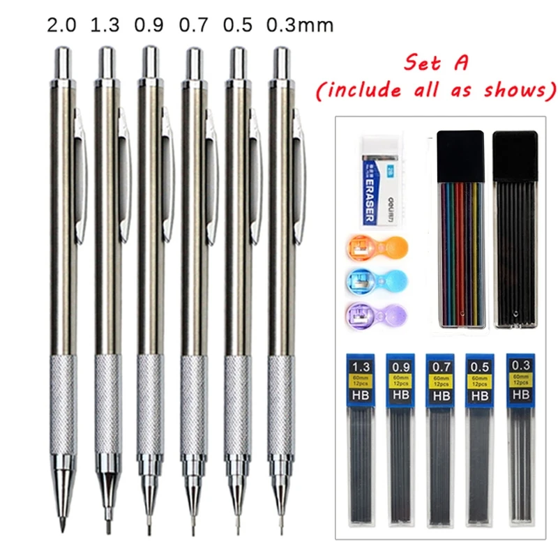 0,3/0,5/0,7/0,9/1,3/2,0mm Mechanische Bleistift Büro Schule Schriftlich Kunst Malerei Werkzeuge Metall automatische Bleistifte Kreative Schreibwaren