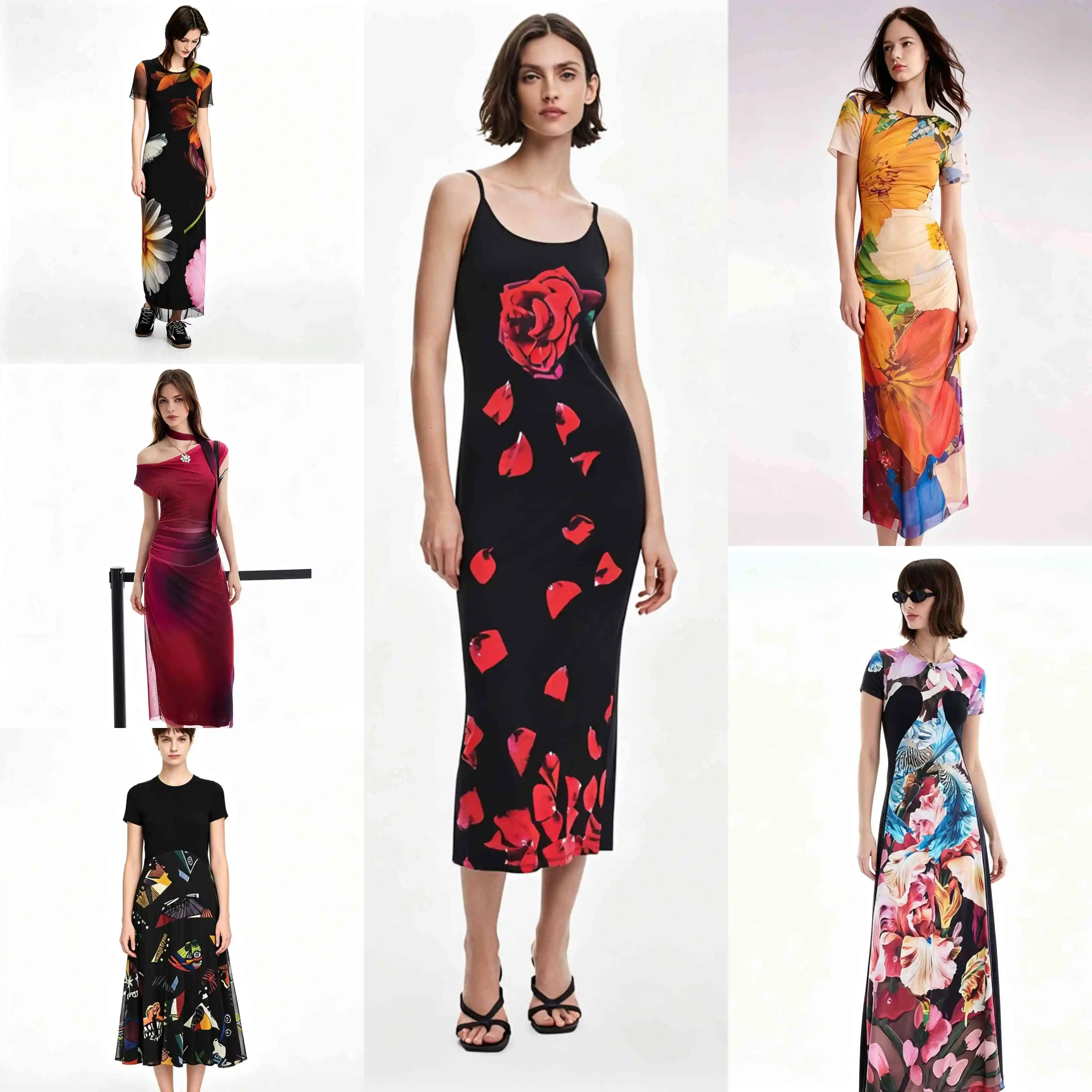 

Spanish original European and American style new dress embroidered floral elastic long skirt with waist cinching A1