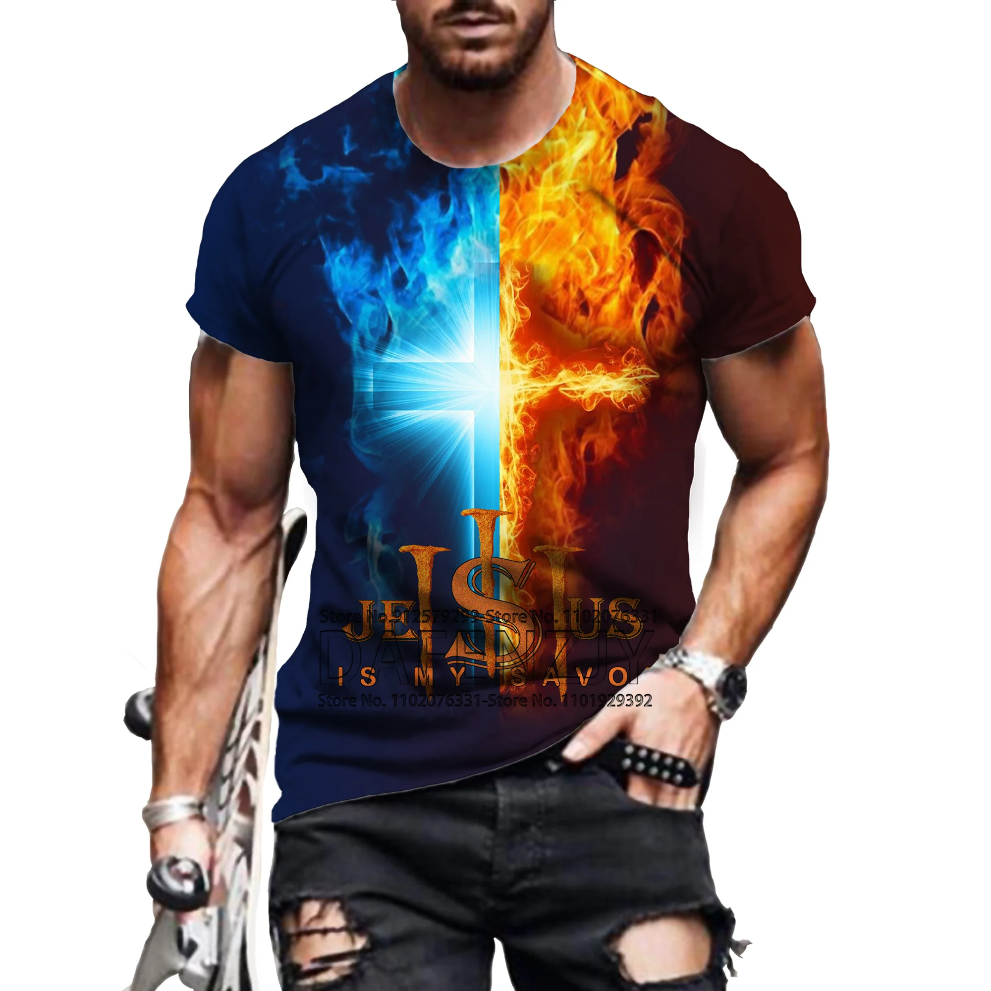 

Vintage Hip Hop Christian T Shirts Gothic Tee Shirt Jesus Christ Cross 3D Print Tshirts Animal Lion Short Sleeve Men Clothing