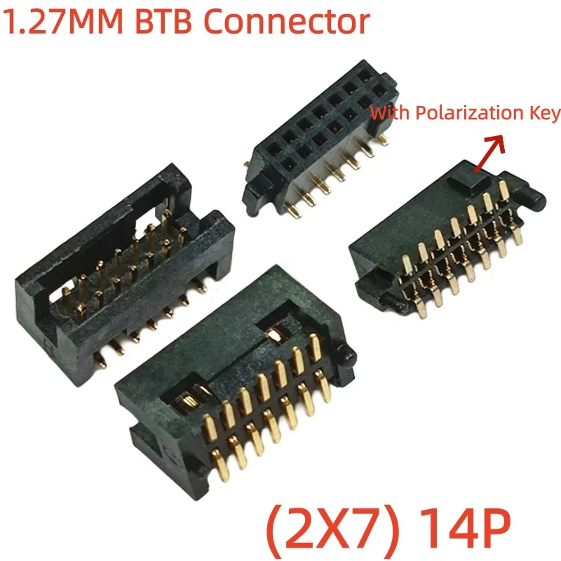10PCS 1.27mm Pitch BTB Board To Board Connector 14P SMT Male Female Socket With Polarization Key Gold Plated Pins