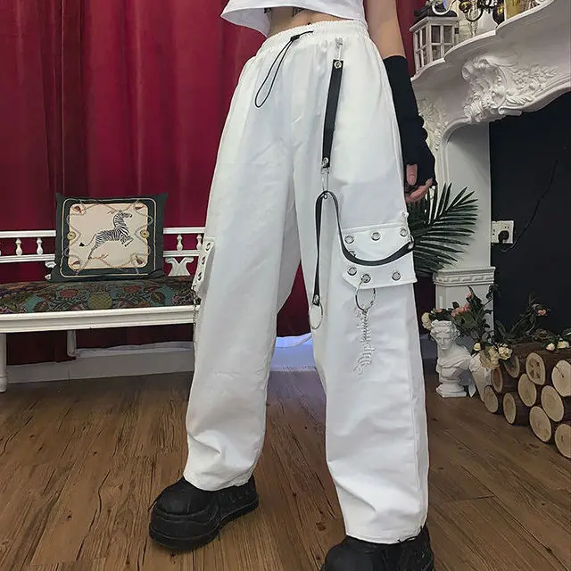 

Punk Style Cargo Pants for Women Hip-hop Harajuku Long Chain Wide Leg Pants GothicPants New in Streetwear Clothes Y2k Grunge