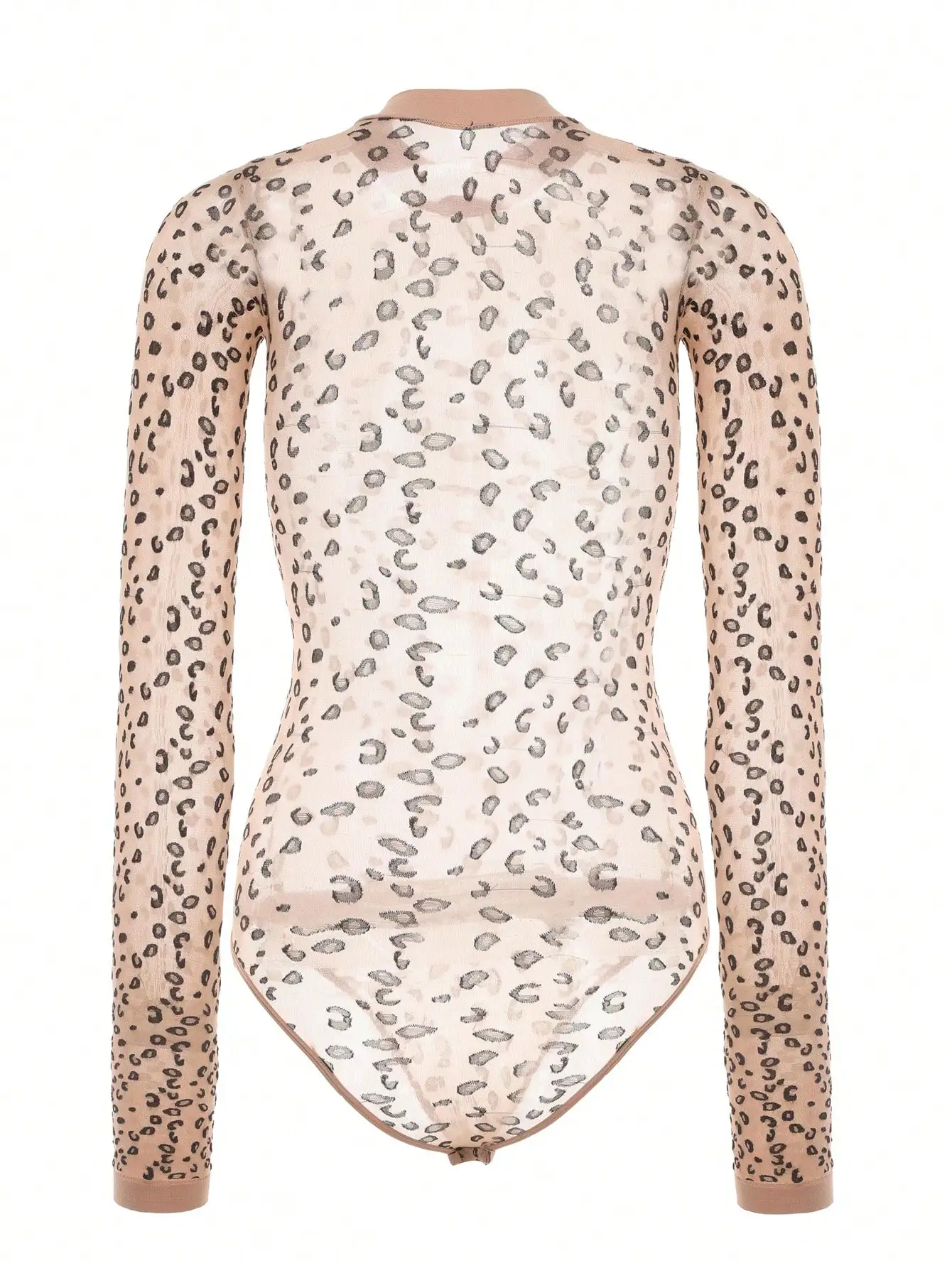 Women\'s Sexy Leopard Print Sheer Mesh Bodysuit with Hollow-Out Details High Elasticity Knit Fabric Polyamide Adult Bodycon