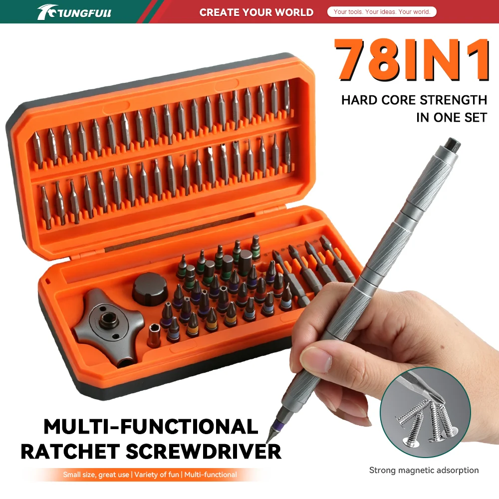 TUNGFULL Portable Ratchet Screwdriver Set 78‑in‑1 Precision Repair Kit with Storage Box for Electronics and Home Maintenance