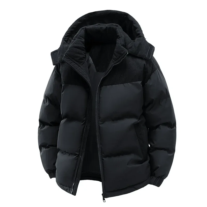 Men's Winter Jacket Hooded Casual Warm Cotton Jacket Thickened Fleece Lined Zipper Front Parka Winter Cold-Proof Coat