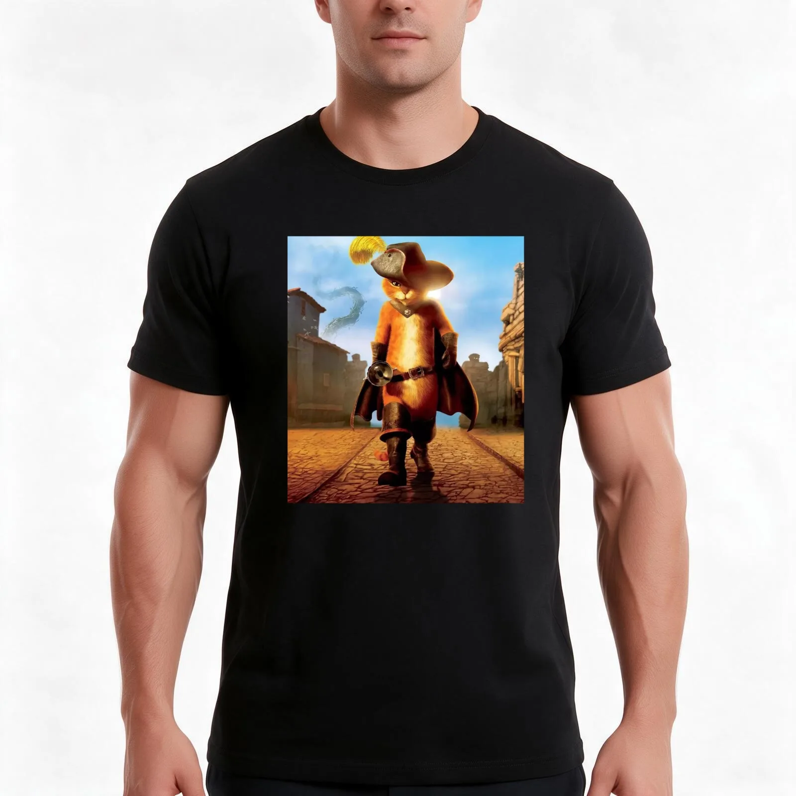 Puss in Boots The Last Wish T-Shirt, Summer Casual Cotton Tee, Oversized Streetwear Tops, Vintage Graphic Print, 100% Cotton