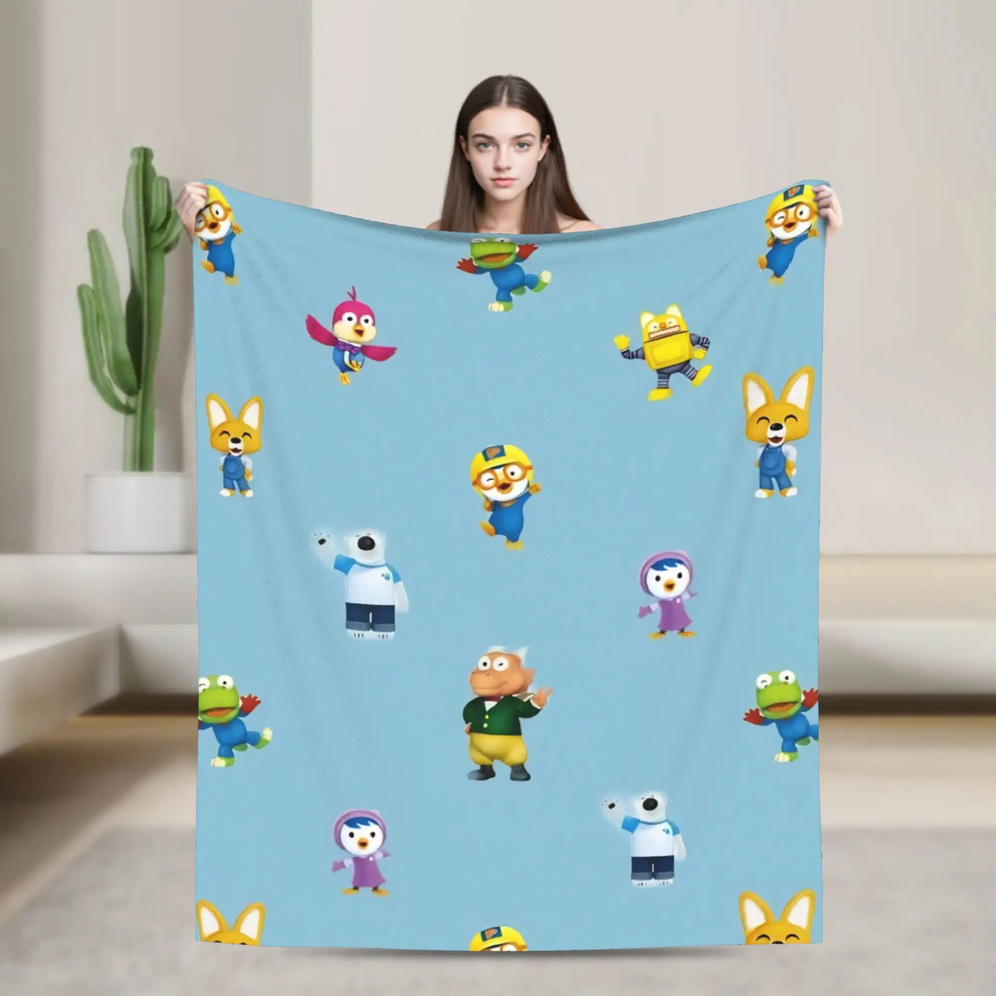 Cartoon Pororos Blanket Plush Throw Blanket Summer Air Conditioning Portable Lightweight Bedsprea,