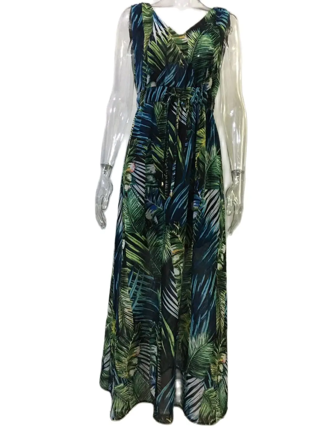 Damska sukienka plażowa bez pleców Seksowne długie sukienki Boho z dekoltem w szpic Letnia elegancka sukienka bez rękawów Lady Maxi Dress Vestidos — zdjęcie 7