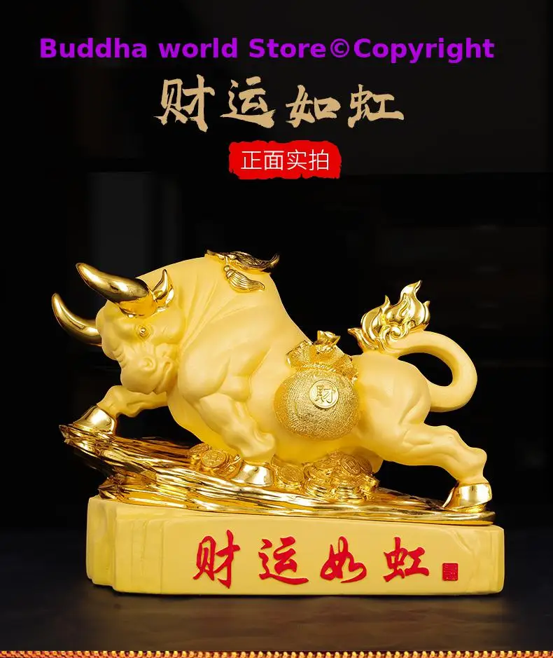 

HOT SALE Home store Company TOP COOL business decorative art GOOD LUCK golden Fortune Taurus Bull Christmas Statue