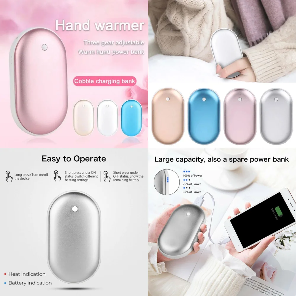 

Rechargeable Hand Warmer with USB 5000mAh Power Bank Electric Pocket Heater Fast Heating Portable Warm Keep Hands Warm in Winter