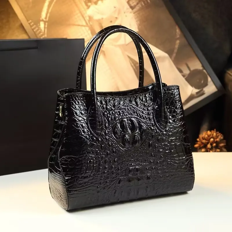 2026 New design genuine leather women's handbag, fashionable crossbody bag, women's bag, crocodile print bucket bag, retro bag