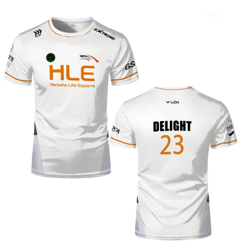 جديد HLE Esports Club دعم الملابس جامعة الأساطير HLE الأبيض والأسود ESports مباراة فريق تي شيرت رجالي خفيف الوزن Brea