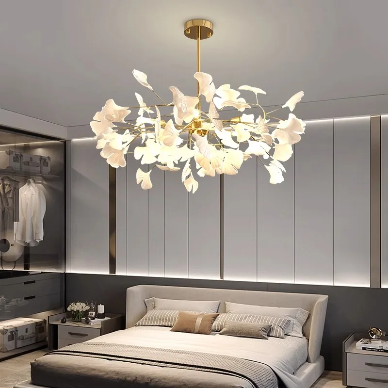 

Ginkgo leaf acrylic white chandelier，bedroom, living room, kitchen home lighting decoration, modern hanging pendant light