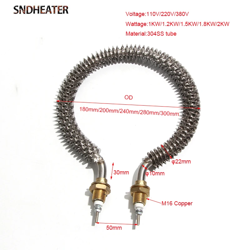 SNDHEATER bobina elettrica riscaldatore a secco tubo 304SUS friggitrice ad aria elemento riscaldante filo M16 filettatura 110V 220V 380V