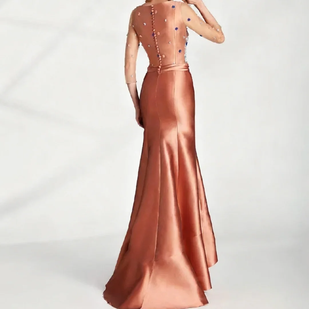 فساتين أم العروس حورية البحر الكلاسيكية فساتين حفلات الزفاف بفتحة أمامية 3/4 أكمام فساتين الأم حسب الطلب #2