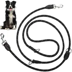 Dog Leash Reflective Nylon Double Leash Carabiners 3 Adjustment Rings Adjustable Dog Shoulder Leash Jogging Leash Training Leash