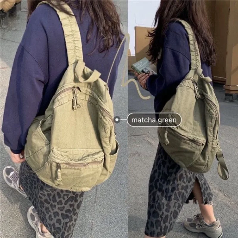 Vintage Backpack for Women Canvas Women Rucksack Zipper Casual Medium-Capacity Preppy Style Female Bag