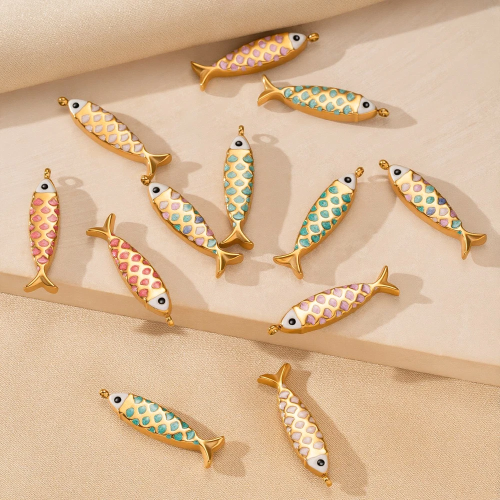 5 Stück/Set Edelstahl Niedliche Tier-Fisch-Anhänger für DIY Ohrringe Halsketten Schlüsselanhänger Schmuckherstellung Zubehör Bastelbedarf – Detail 1