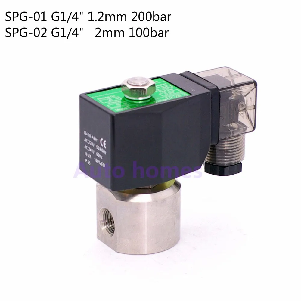 

2 way water high pressure solenoid valve 1/4" Orifice 1.2mm/2mm N.C car wash pump valve SPG-01/SPG-02 200bar/100bar