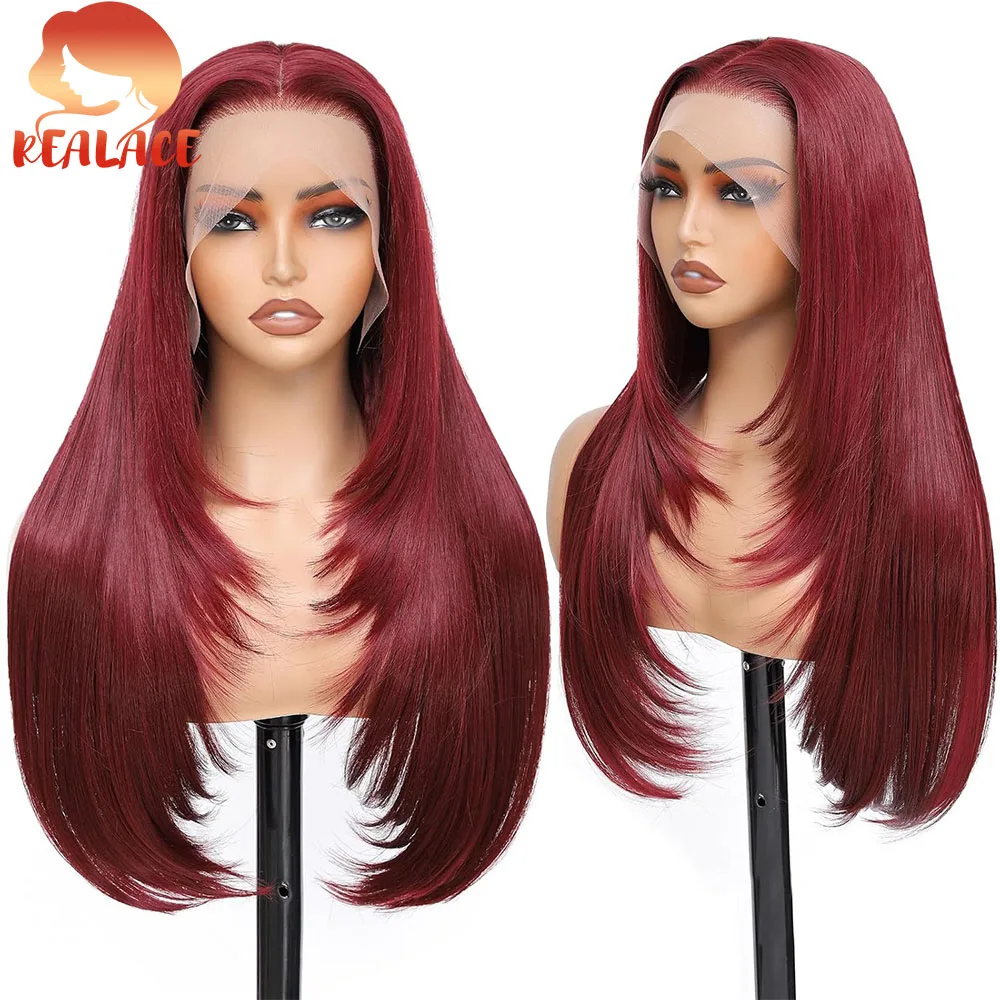 

36-дюймовый парик из натуральных волос 99J Burgundy, прямой фронтальный парик 13x6 с кружевной основой, бразильские парики цвета винного красного, 100% натуральные волосы, прямой парик HD