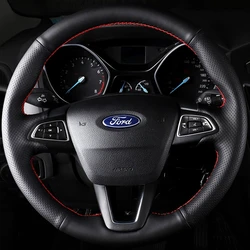 Juste de volant de voiture en cuir microcarence personnalisée pour Ford Focus 3 2015-2018 Kuga 2016-2019 Escape C-MAX Ecosport 2018-2019