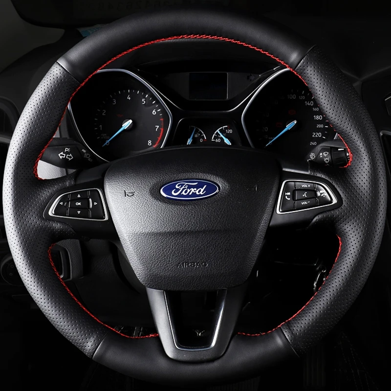 Dostosuj skórzany pokrowiec na kierownicę z mikrofibry do Ford Focus 3 2015-2018 Kuga 2016-2019 Escape C-MAX Ecosport 2018-2019