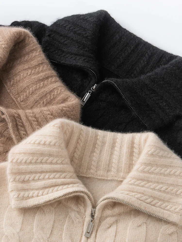 

Продано кашемировый свитер с двойной молнией и отложным воротником, кардиган, свитер, пальто, осень-зима, толстые вязаные топы