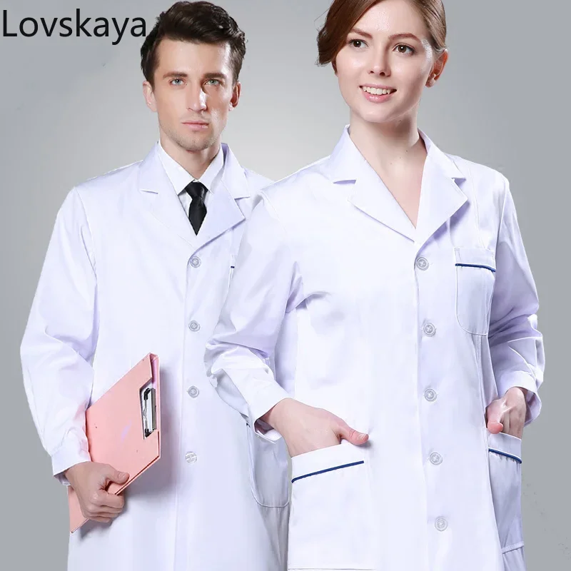 White Coat Short Sleeve Men Slim Nurse Suit Clothes White Coat Long Sleeve Doctor Dress Female