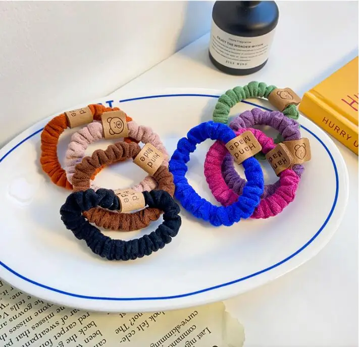 Cute Bear Wrinkle Hair Ring Vintage Hair Ties Women Girls Ponytail Holders Elastic Hair Band Simple Hair Rope Accessories