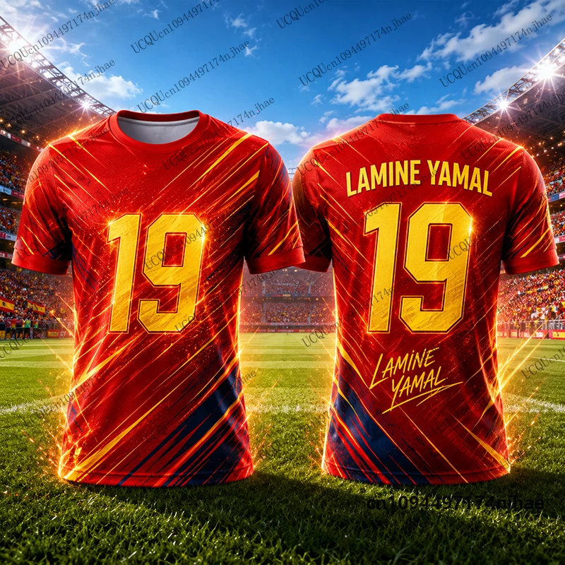 Neues 2027 Special Yamal Nr.19 Bedrucktes Fußballtrikot Herren T-Shirt Sommer Sport Schnelltrocknend O-Ausschnitt Tees Lässige Kinder-/Erwachsenen-Oberteile – Detail 7