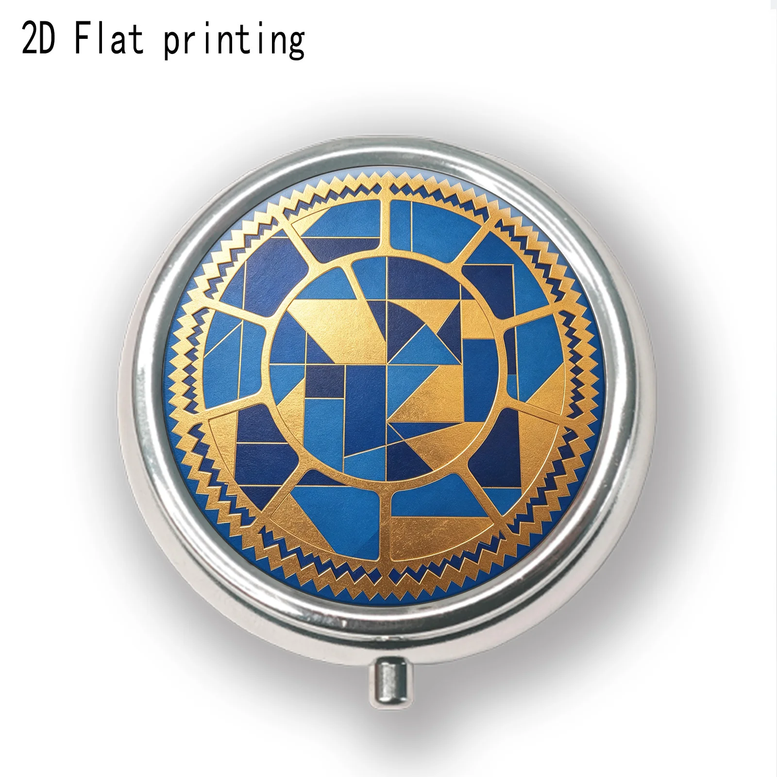1-piece set, Model A, gold geometric splicing round decorative art-style metal box, three-compartment portable travel vitamin storage box, novel art-style small box, durable storage box, unique design