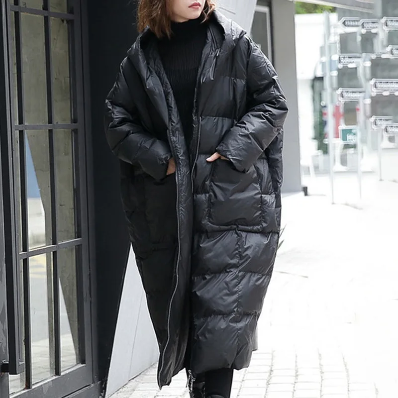 الشتاء طويل مقنعين جيب كبير أسفل سترة المرأة مزدوجة سستة سميكة باركر أبلى الإناث الدافئة مبطن طول الركبة أسفل السترات