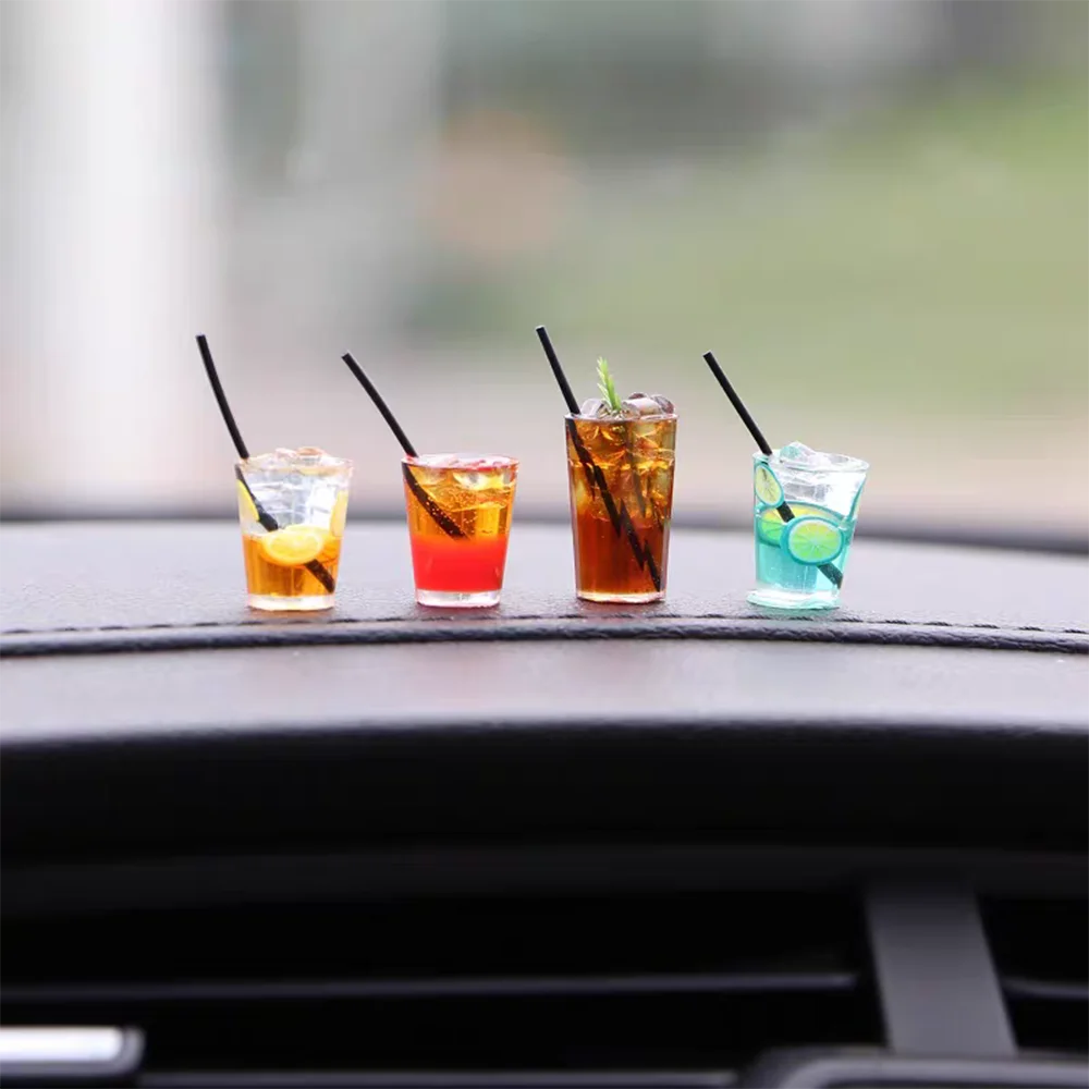 Funny Mini Drink Cup Car Ornaments Cute Simulation Iced Americano Iced Tea Drink Car Center Console Decorations Diy Crafts Gifts