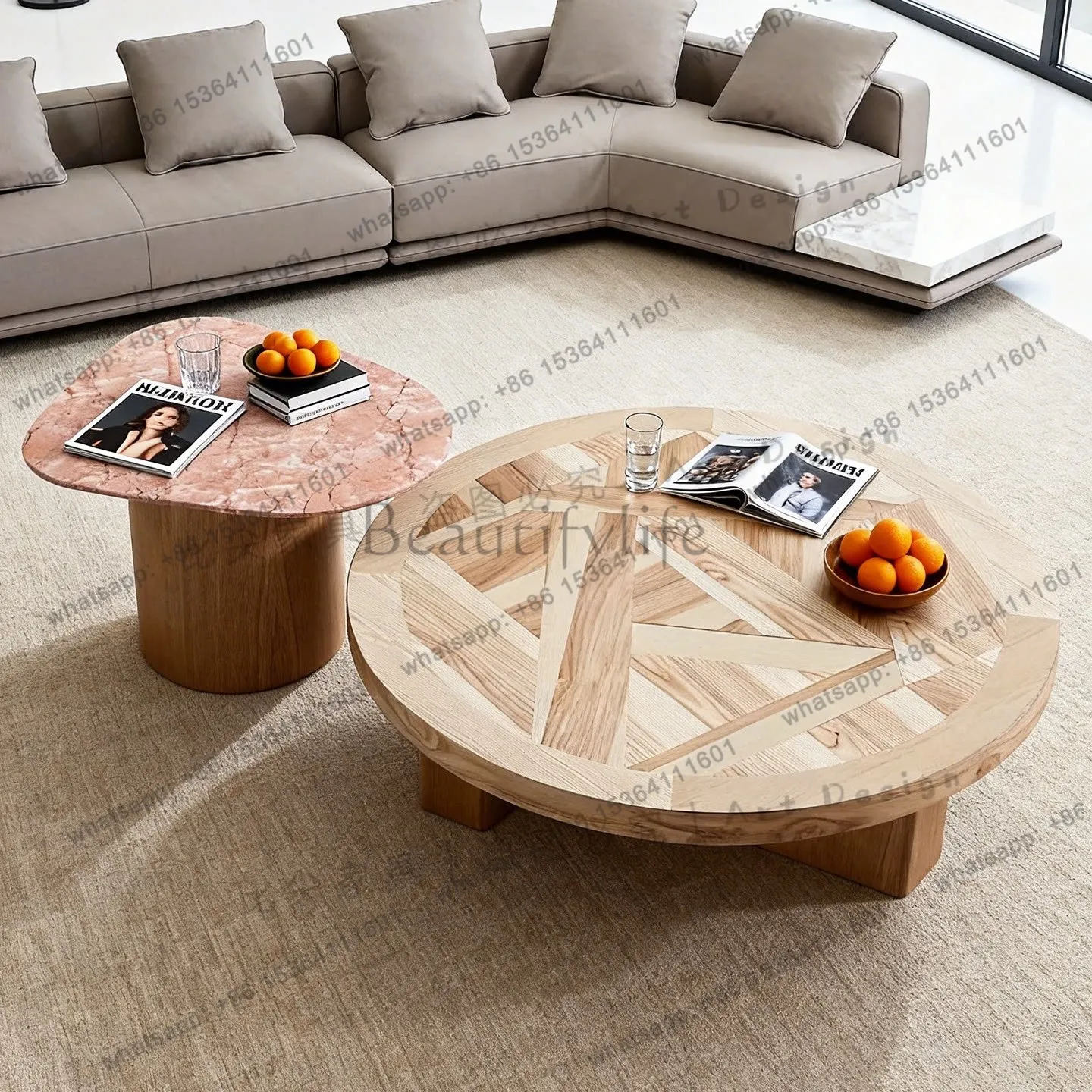 Italian minimalist medium and ancient style combination solid wood high-end olive wood creative designer small apartment