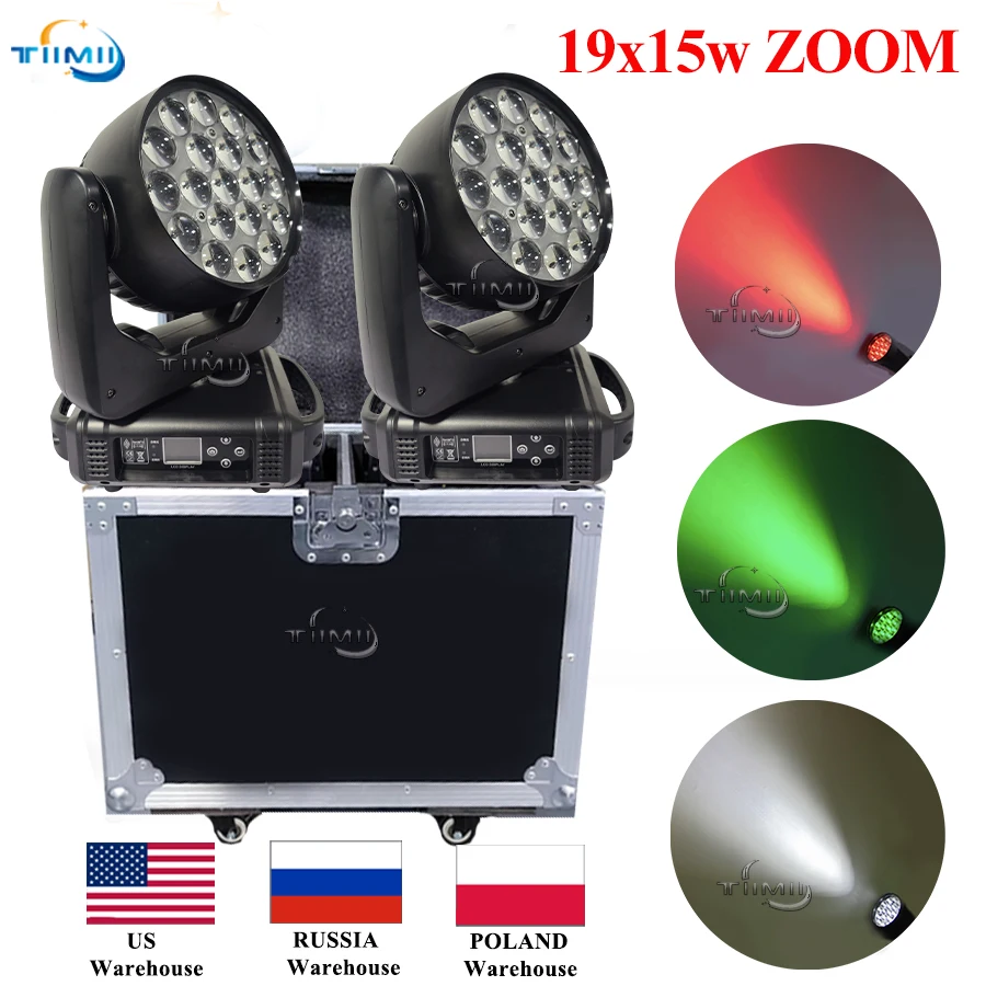 1Case 2LED 19x15W RGBW Beam Wash Zoom Moving Head Light DJ Stage Light Equipment Concert Productions Professionals Wedding